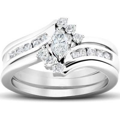 Pompeii3 1/2 Ct Marquise Diamond Engagement Trio Wedding Ring Set 10k ...