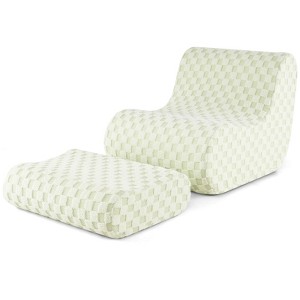 Costway Bean Bag Chair with Ottoman High Elasticity Sponge Non-slip Bottom & Velvet Cover Green/Brown - 1 of 4
