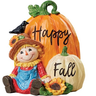 Collections Etc Hand-Painted Happy Fall Scarecrow Pumpkins Tabletop Decoration