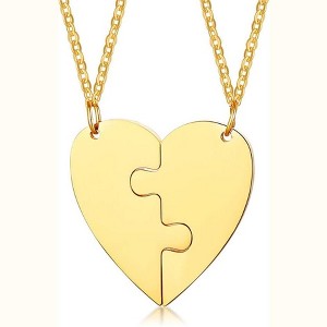 Matching Heart Puzzle Necklace Set - 2Pcs Stainless Steel Couple Jewelry for Him & Her - 1 of 4