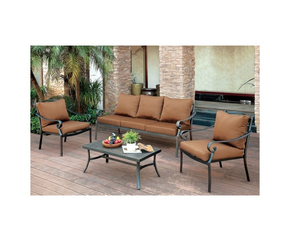 Loran Modern Aluminum Sofa with Plush Brown Cushions - Distressed Black - Furniture of America