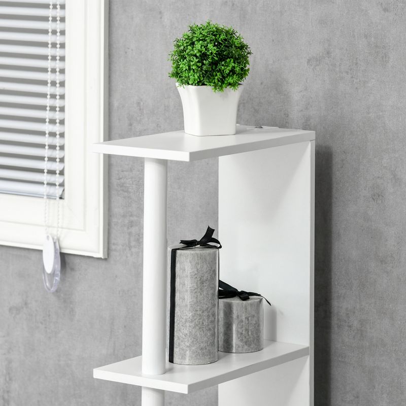 kleankin Tall Bathroom Storage Cabinet, Freestanding Linen Tower with 2 Open Shelves and 2 Door Cabinets, White, 5 of 7