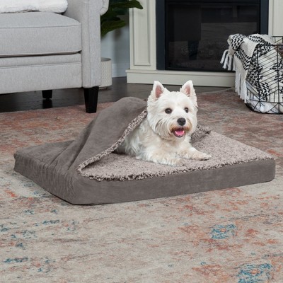 Medium Gray Orthopedic Foam Dog Bed with Berber Fleece Blanket