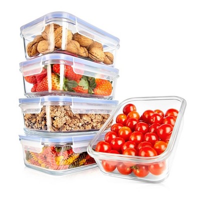 Nutrichef 5-piece Superior Glass Food Storage Containers Set - Stackable  Design, Newly Bpa-free Airtight Locking Lids With Wave Design : Target