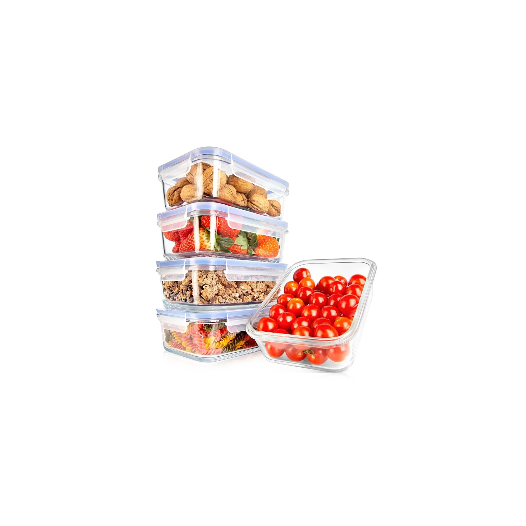 NutriChef GlassLock 10-Piece Food Storage Container Set - Airtight, Stackable, BPA-free with Vent Lids and Air Hole