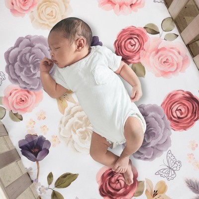 Luxury Pink and Gray Cotton Floral Reversible Crib Bedding Set