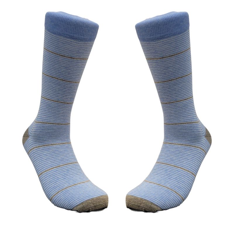 Blue and Beige Striped Pattern Dress Socks from the Sock Panda (Men's Sizes Adult Large), 1 of 2