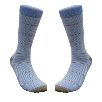 Blue and Beige Striped Pattern Dress Socks from the Sock Panda (Men's Sizes Adult Large)