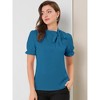 INSPIRE CHIC Women's Bow Tie Neck Solid Color Elastic Cuffs Elegant Office Short Sleeve Blouse - 2 of 4
