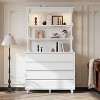 Famapy White Vintage Display Cabinet with Open Tempered Glass Shelves & LED Lighting,4-Drawer Dresser,Multi-Storage Bookcase for Living Room & Bedroom - 3 of 4