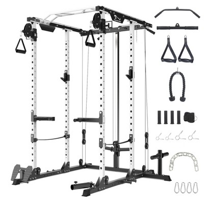 2000 Lbs Power Cage for Home Gym with Cable Cross-Over System, LAT Pull Down Workout Strength Training Weight Cage for Multiple Functions, Exercise