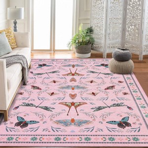 Insect Area Rug Washable Rugs, Botanical Non Slip Stain Resistant Large Carpet for Living Room Bedroom Dining Room Nursery Farmhouse Hallway Entryway - 1 of 4