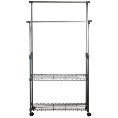 Black Chrome Wire Double Rod Portable Clothes Rack