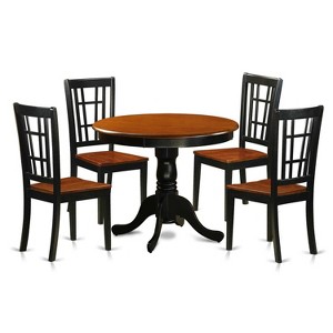 5-Piece Round Black Finish Solid Wood Top Dining table with 4-Chairs with - 1 of 4