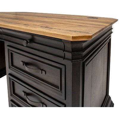 Brown Wood Double Pedestal Executive Desk with Drawers