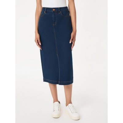 Jones New York Midi Denim Front Slit Skirt