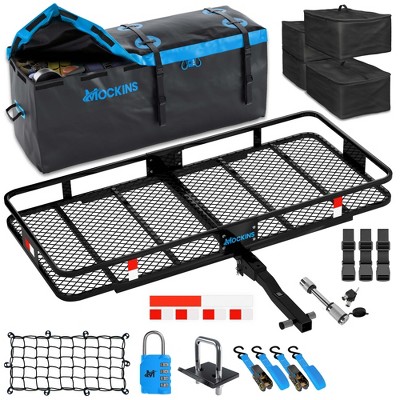 Mockins Cargo Carrier Hitch Mount Basket 60"x20"x6", 16 Cubic-ft Bag, 4 Packing Cubes and Accessories - Blue