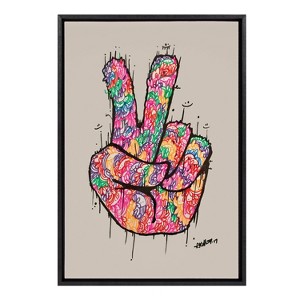 23" x 33" Sylvie Peace Sign by Arm of Casso Framed Wall Canvas - Kate & Laurel All Things Decor - 1 of 4