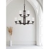 Sunset Lighting Somes 9-Light 2-Tier Chandelier, Linen Glass, Provincial Bronze Finish - 4 of 4