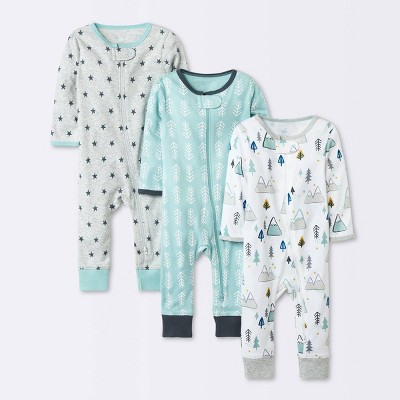 Image of Baby Boys' 3pk Adventure Awaits Zip-Up Romper - Cloud Island™ Mint Green 0-3M