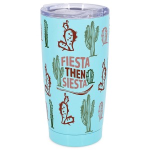 Elanze Designs 20 oz Stainless Steel On the Go Insulated Travel Tumbler With Push Top Lid, Fiesta Then Siesta Succulent Cactus Sky Blue - 1 of 4