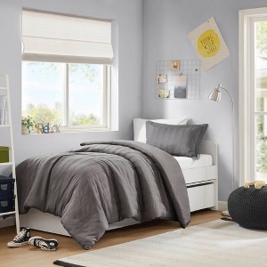 Ramona Striped Reversible Pintuck Pleated Duvet Set - 1 of 4