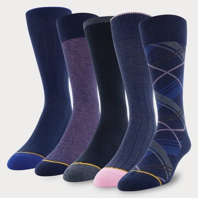 Signature Gold by GOLDTOE Men's Marcos Madras Plaid Crew Socks 5pk - Navy