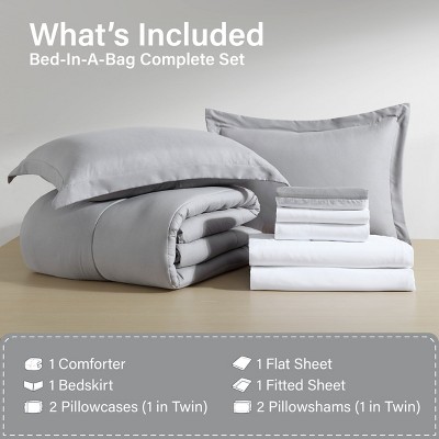Swift Home 8PC Solid Microfiber Lightweight Bed in A Bag Complete Bedding Set (Comforter, Sheet Set, Bedskirt) - Taupe Queen - Bedding Essentials — фото 5