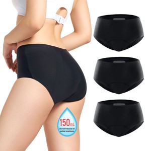 CARER Period Incontinence Underwear for Women Washable Leak Proof Underwear for Women 150ml Super Absorbent 3pk Black - 1 of 4