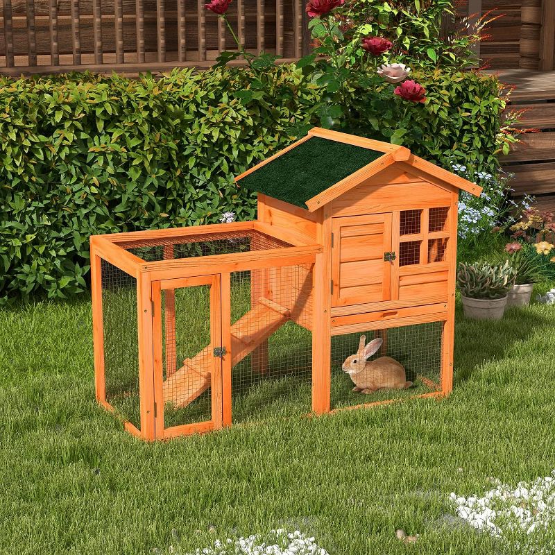 Tangkula Wooden Chicken Coop Outdoor & Indoor Small Rabbit Hutch w/ Run, 2 of 8