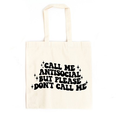 City Creek Prints Call Me Antisocial Canvas Tote Bag - 15x16 - Natural