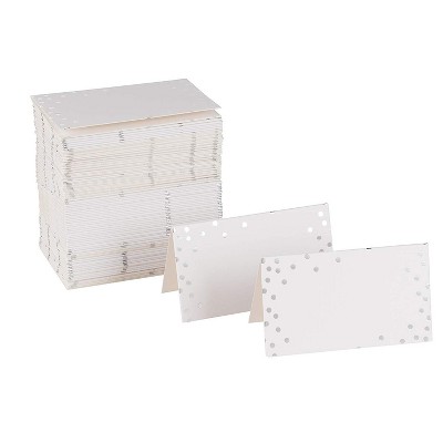 Best Paper Greetings 100-Pack Folded Silver Foil Polka Dots Blank Seating Tent Table Number Signs Place Cards, 2 x 3.5 in