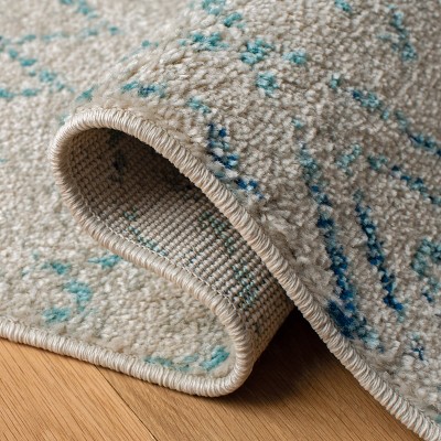 Ivory and Aqua Hand-Knotted Synthetic Square Area Rug