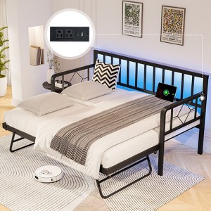 AMERLIFE Twin Daybed with Charging Station and LED Lights, Daybed with Trundle for Living Room, Bedroom, Guest Room, Black - 1 of 4