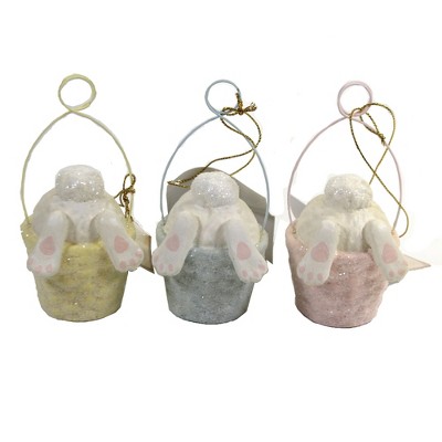 Easter 4.25" Bunny Tail Ornaments Set / 3 Place Card Holder Spring Basket  -  Tree Ornaments