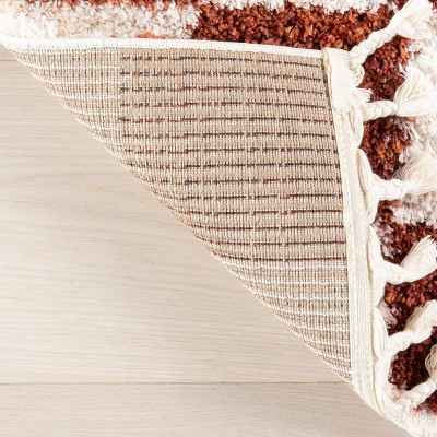 Red and Cream Checkered Synthetic Rectangular Area Rug