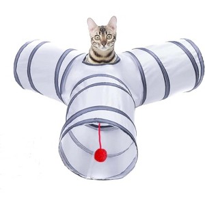 FAAYFIAN 3-Way Cat Tunnel with Crinkle Paper & Hanging Toy ¨C Foldable Play Tube for Indoor Cats, Kittens & Small Pets - 1 of 4