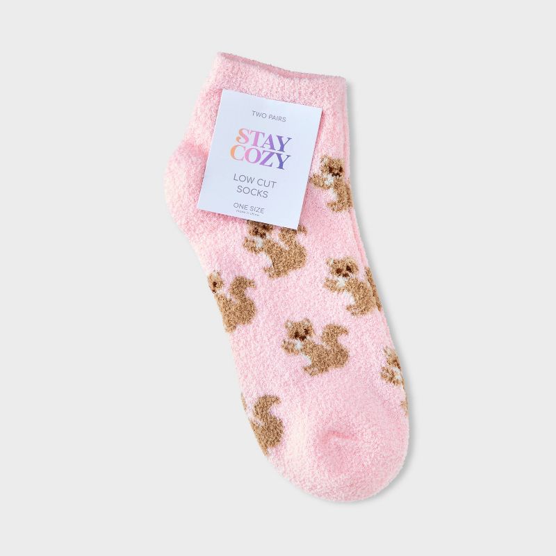 Women&#39;s 2pk Squirrel Cozy Low Cut Socks - Pink/Ivory 4-10, 2 of 4