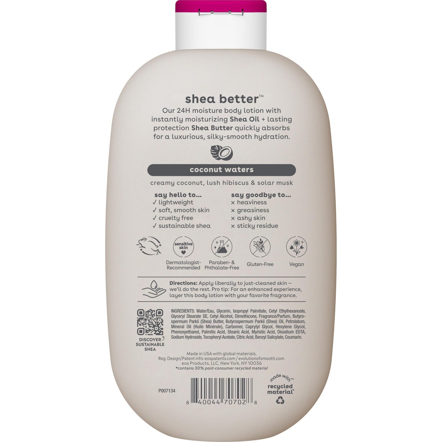 Увлажняющий лосьон для тела eos Shea Better 24H, Coconut Waters, 16 fl oz — фото 2