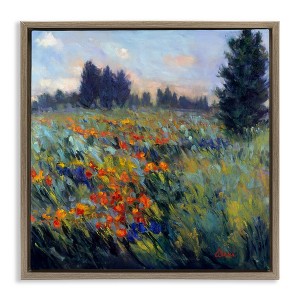 Stupell Industries Flower Meadow Landscape Floating Frame Canvas Art, Brown, 25" x 25" - 1 of 4