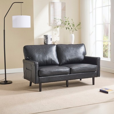 HALITAA  Mid Century Modern Love Seat,  Couches for Living Room, Small Couch with USB & Removable Pillow Cover, Comfy Couch for Bedroom, Apartment