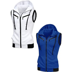 Lars Amadeus Men's Zip up Drawstring Hoodie Vest with Pockets 2 Packs - 1 of 4
