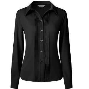 Hobemty Women's Button Down Pleated Long Sleeve Work Office Shirt - 1 of 4