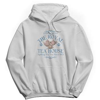 Rerun Island Women's The Royal Tea House Long Sleeve Oversized Graphic Cotton Sweatshirt Hoodie - White M