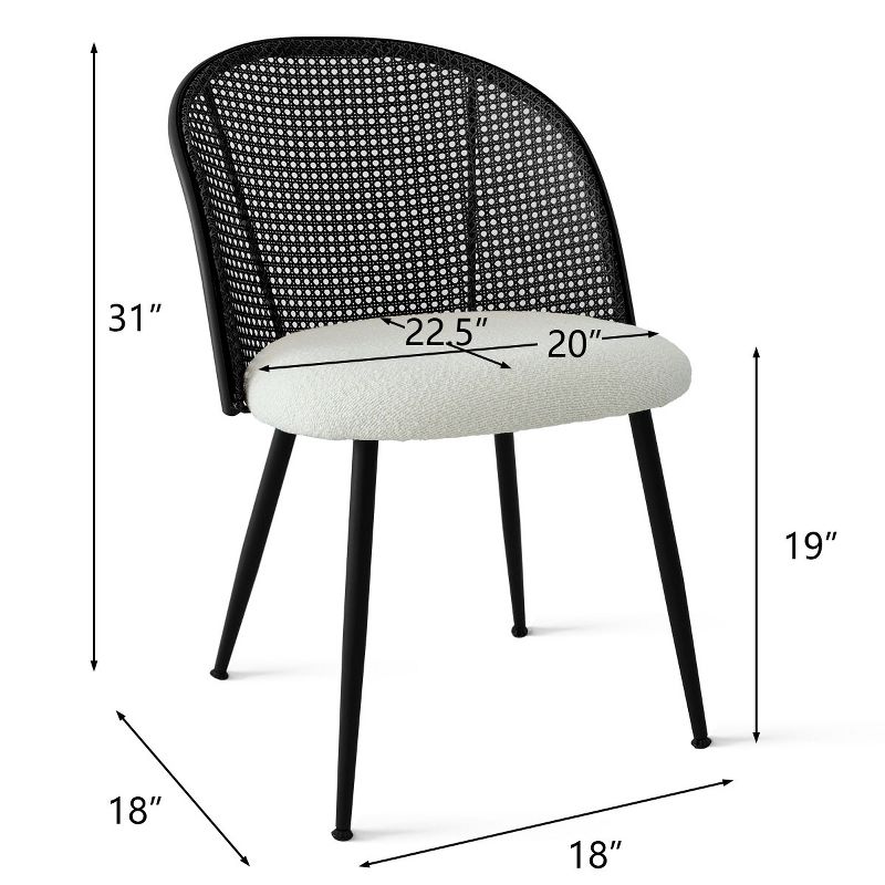 Jules Mesh Rattan Backrest Dining Chair Set of 4 with Black Metal Base, Armless Kitchen Chairs with Upholstered Bouclé Fabric -The Pop Maison, 5 of 10