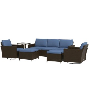 Resenkos 6-Piece Rattan Patio Furniture Set , Outdoor Sectional Furniture, PE Rattan, Mixed-Gray - 1 of 4