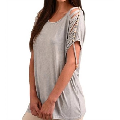Women's Stone Wash Cut Out Beaded Top - ANGEL