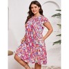 Coolmee Women's Plus Size Casual Dresses Crew Neck Short Sleeve Pleated Hem Dresses Multicolor Printed Summer Flowy A Line Midi Dresses 4XL Purple - 2 of 4