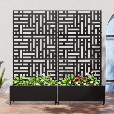 SpassWay 72"H Metal Planter Box with Trellis Raised Garden Bed with Arbor Privacy Screen with Wheels
