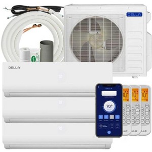 3 Zone Mini Split Air Conditioner Heat Pump 27000 BTU 12000BTU+12000BTU+12000BTU SEER2 19 Wall Mounted White - 1 of 4
